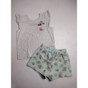 Disney Junior Minnie Mouse Toddler Girls Set Grey Top Mint Floral Shorts 3T